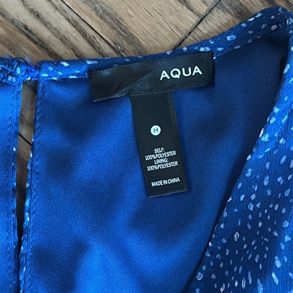 Aqua Sheer Jumpsuit Lined V neck Blue and White Medium EUC - Picture 4 of 6